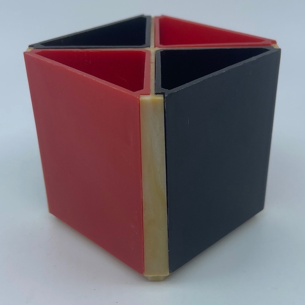 Retro Hexagonal Desk Organizer Red Black Pencil Pen Holder removable sections